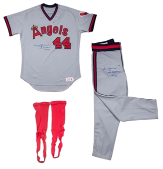 1982-84 Reggie Jackson California Angels Game Used and Signed Uniform - Jersey, Pants and Stirrups (MEARS 9.5 & Beckett)